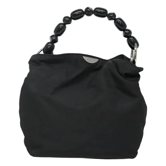 Christian Dior Maris Pearl Hand Bag Nylon Black Silver
